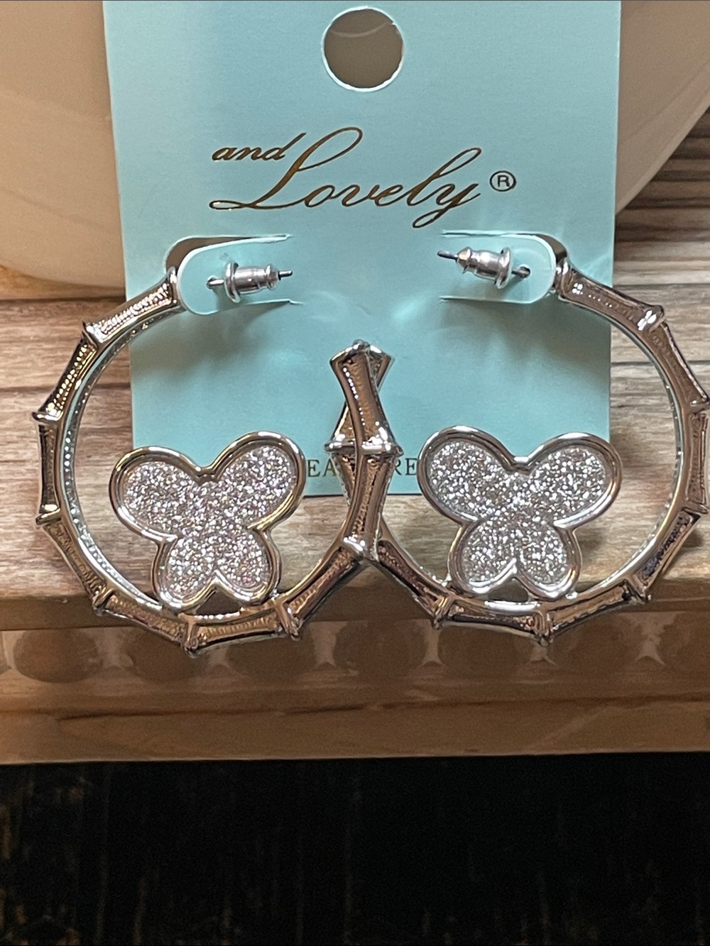 Silver Glitter Butterfly Hoop Earrings